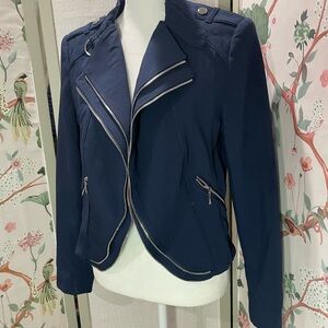WHBM Crop Navy Blue Moto Women's Jacket
